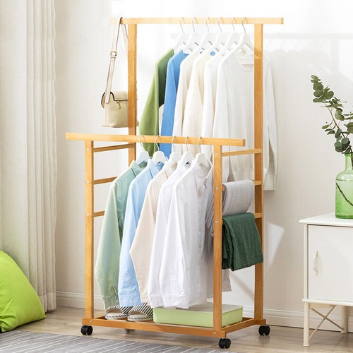 Rolling bamboo clothes rail - rolling,